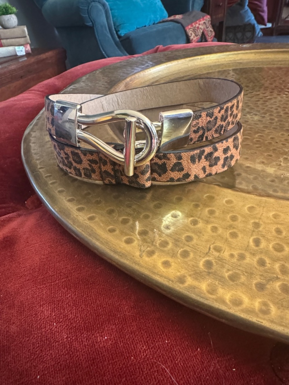 Source Unknown Leopard-Print Belt with Gold-Tone Loop Buckle